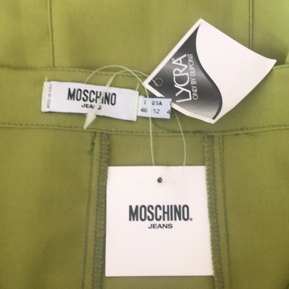 NWT Moschino Jeans Vintage Kick Pleat Knee Length Midi Skirt Chartreuse Green 12 - Picture 13 of 16